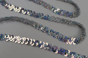 Paillettenborte holo elastisch "silber"