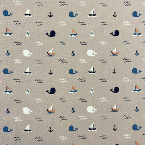 Popeline Wale und Segelboote "beige"