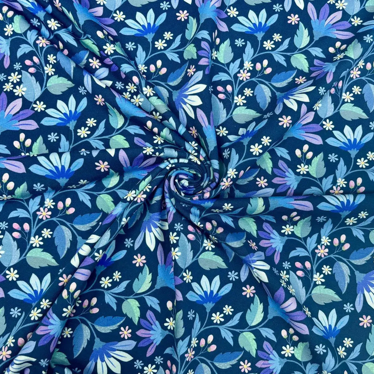 Baumwolljersey Stoff Blumen blau