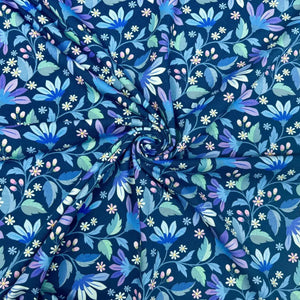 Baumwolljersey Stoff Blumen blau