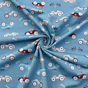 autos-vintage-hellblau-baumwolle-jersey-druck-stoff-stoffpradies-lyss