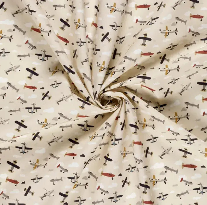 Flugzeuge-beige-popeline-baumwolle-druck-stoff-stoffpradies-lyss