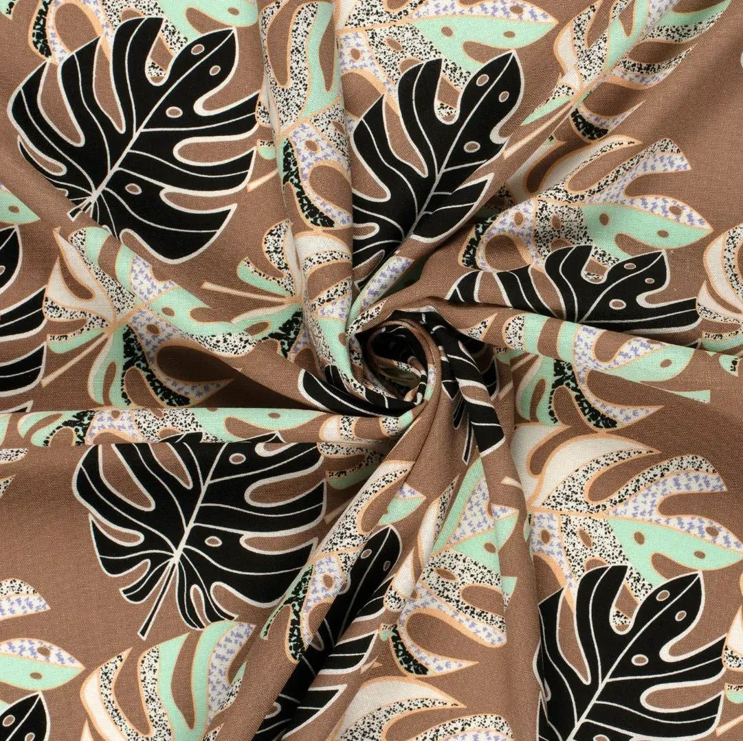 braunes-gewebtes-leinen-viskose-mit-blaetter-stoff-stoffparadies-lyss